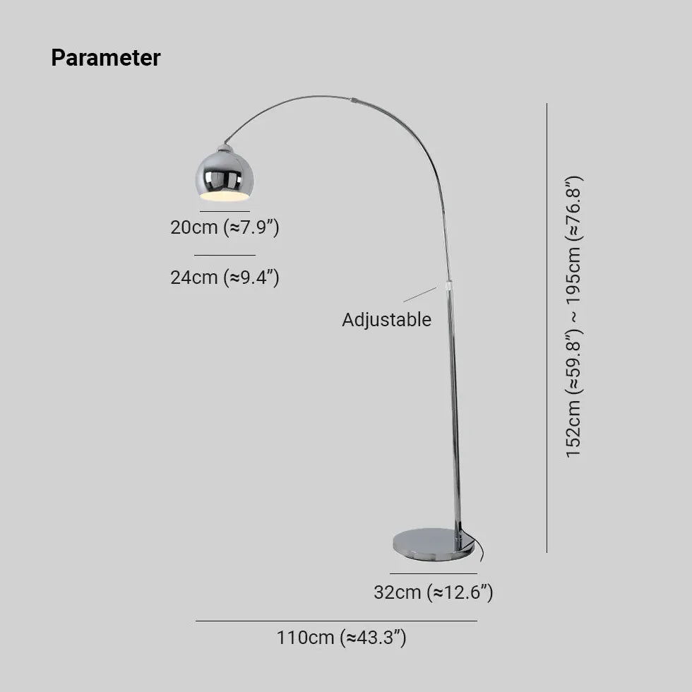 Silberkugel moderne Lichtbogen -Stehlampe