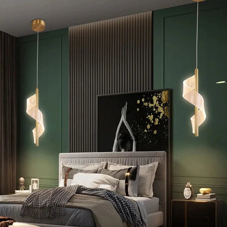 Streamline Spiral Bedroom Gold Pendant Light