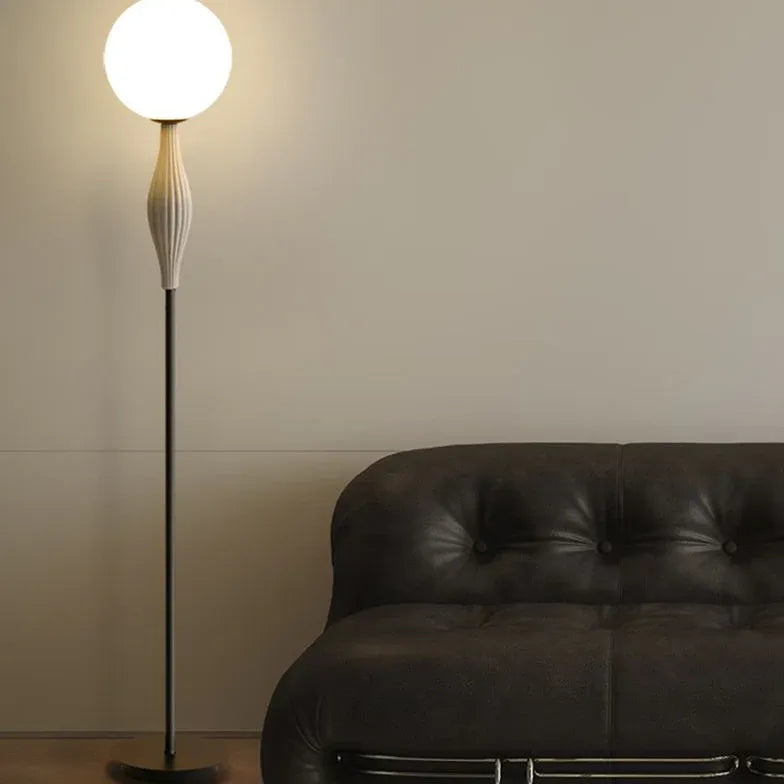 White Sphere Long Rod Minimalist Floor Lamp