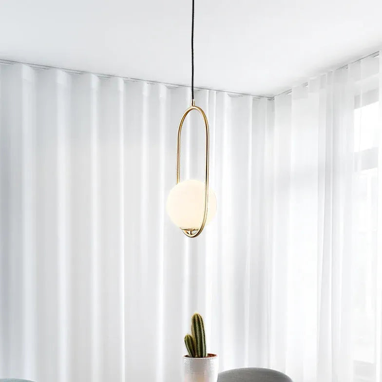 Oval Metal White Ball Minimalist Pendant Light