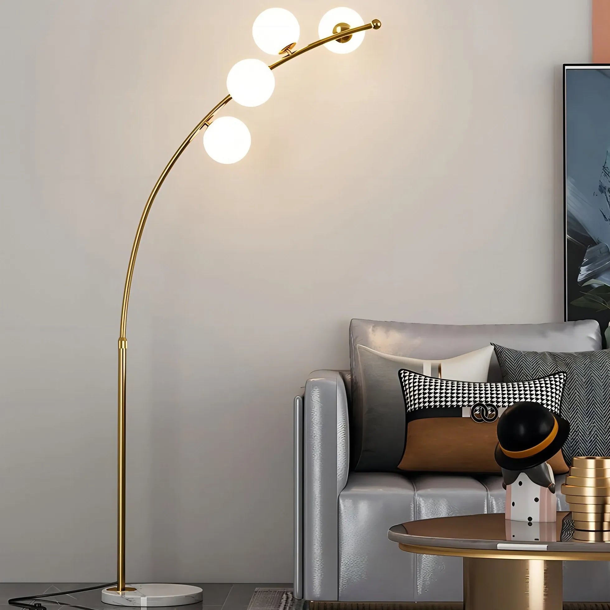 White Multi-Ball Arched Modern Floor Lamp