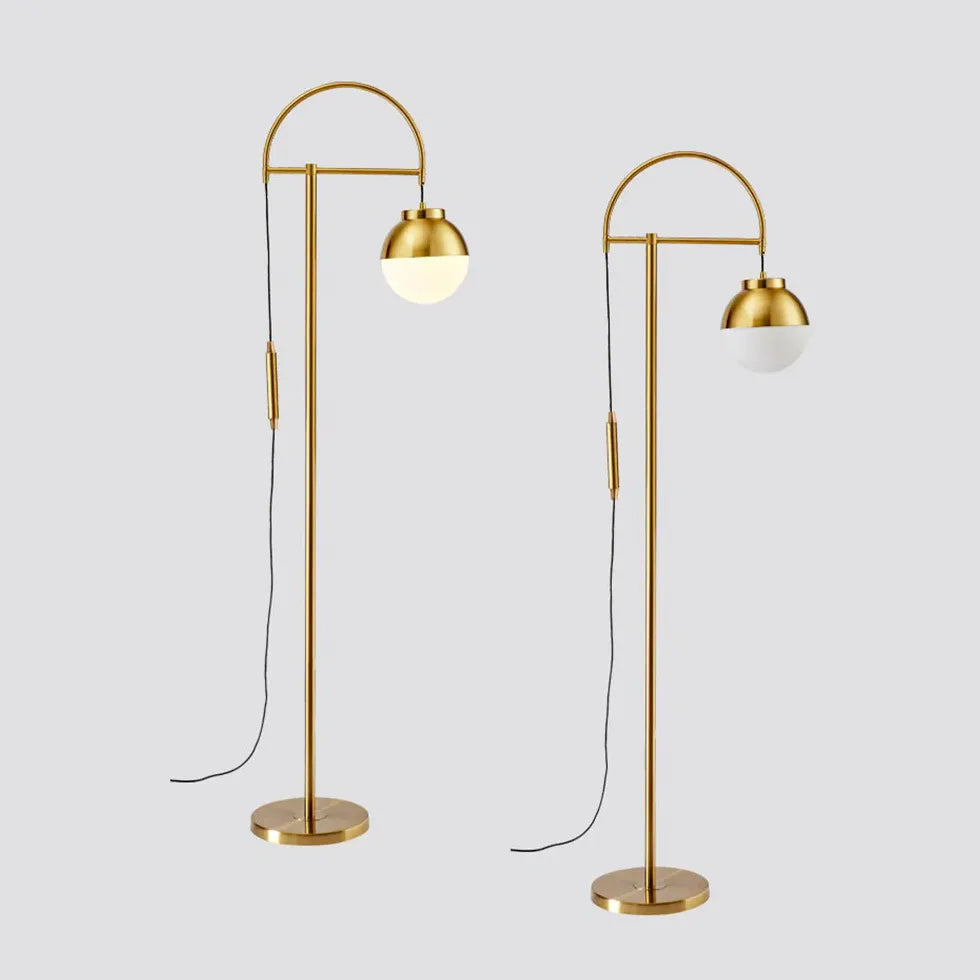 Gold Hanging Sphere Arched Floor Lamp