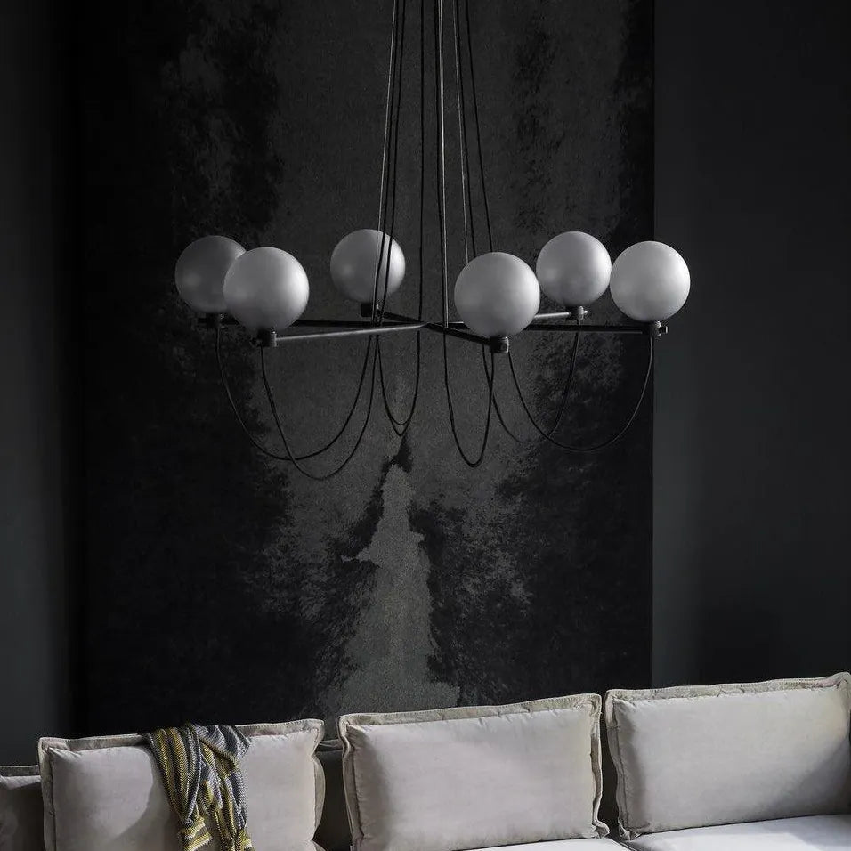 Black Metal Frame Gray Glass Ball Chandelier