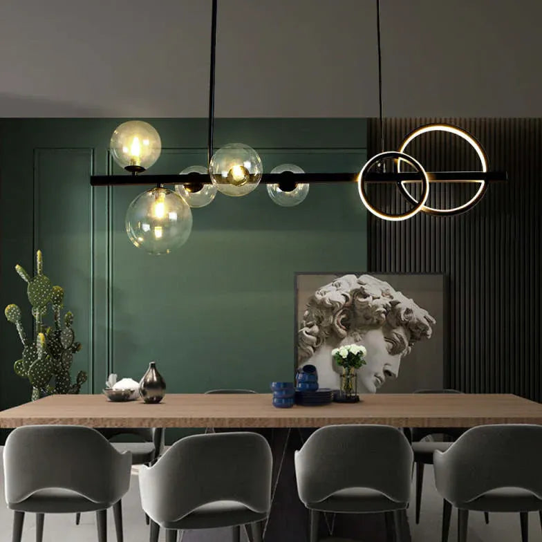 Circular Ring Glass Ball Multi-Head Pendant Light