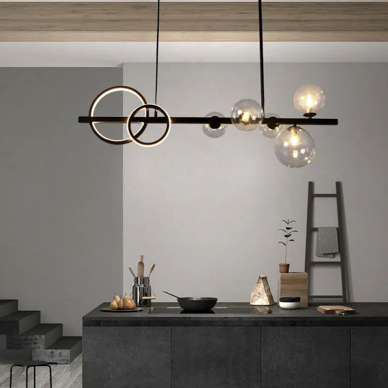 Circular Ring Glass Ball Multi-Head Pendant Light