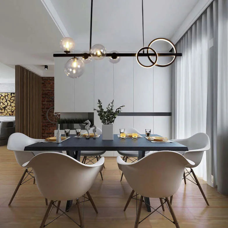 Circular Ring Glass Ball Multi-Head Pendant Light