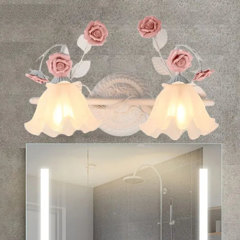 Rose Glass Country Bathroom Wall Lights