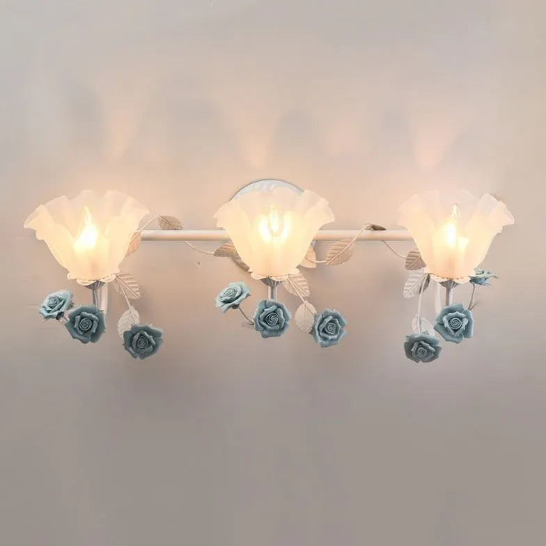 Rose Glass Country Bathroom Wall Lights