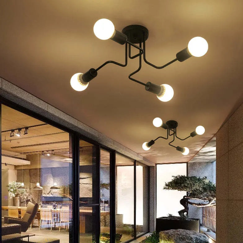 Molecule-Inspired Industrial Black Flush Ceiling Lights