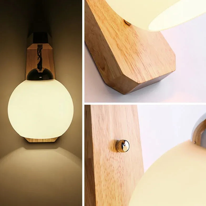Wandleuchte Holz Weiß mit Rundem Kugel Minimalist - Clowas.de