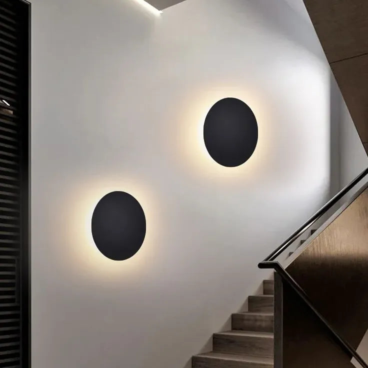 Wandleuchte Treppenhaus Schwarz runde minimalistische Form - Clowas.de